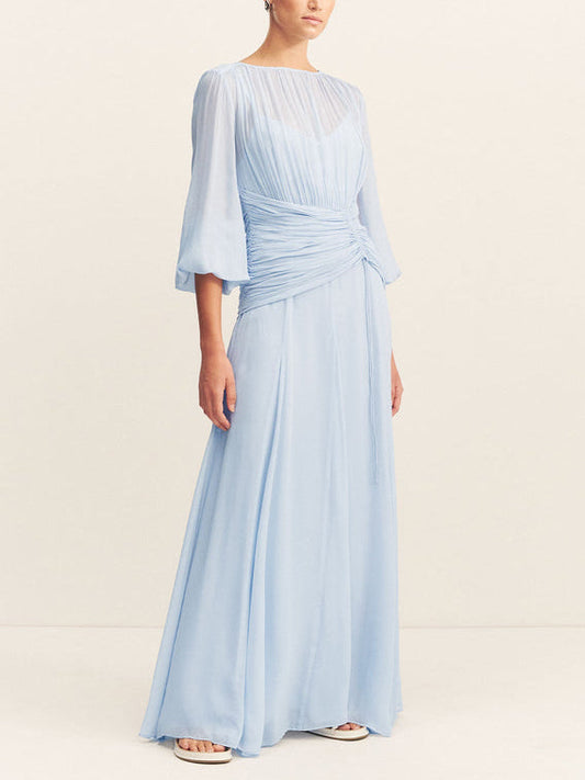 Elegant High Neck Balloon Sleeve Maxi Dress
