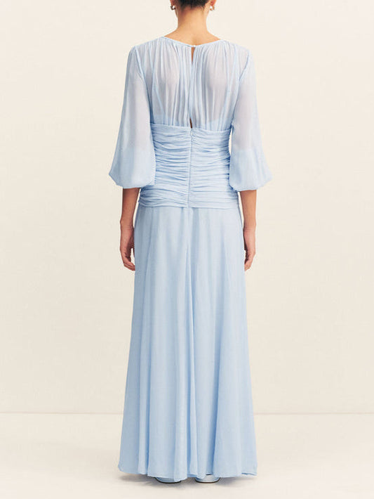 Elegant High Neck Balloon Sleeve Maxi Dress