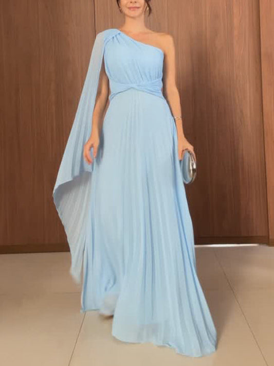 Elegant Flowing Pleated Off-the-Shoulder Maxi Dress